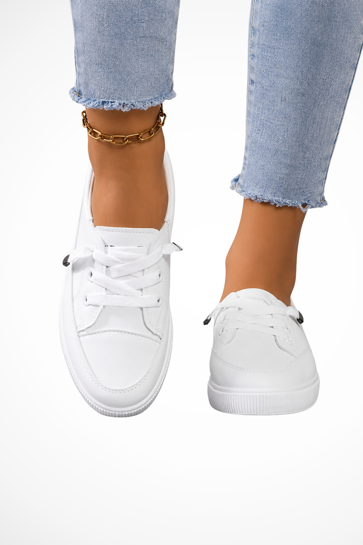 Elise Mode Dames Canvas Sneakers met Veters in Wit