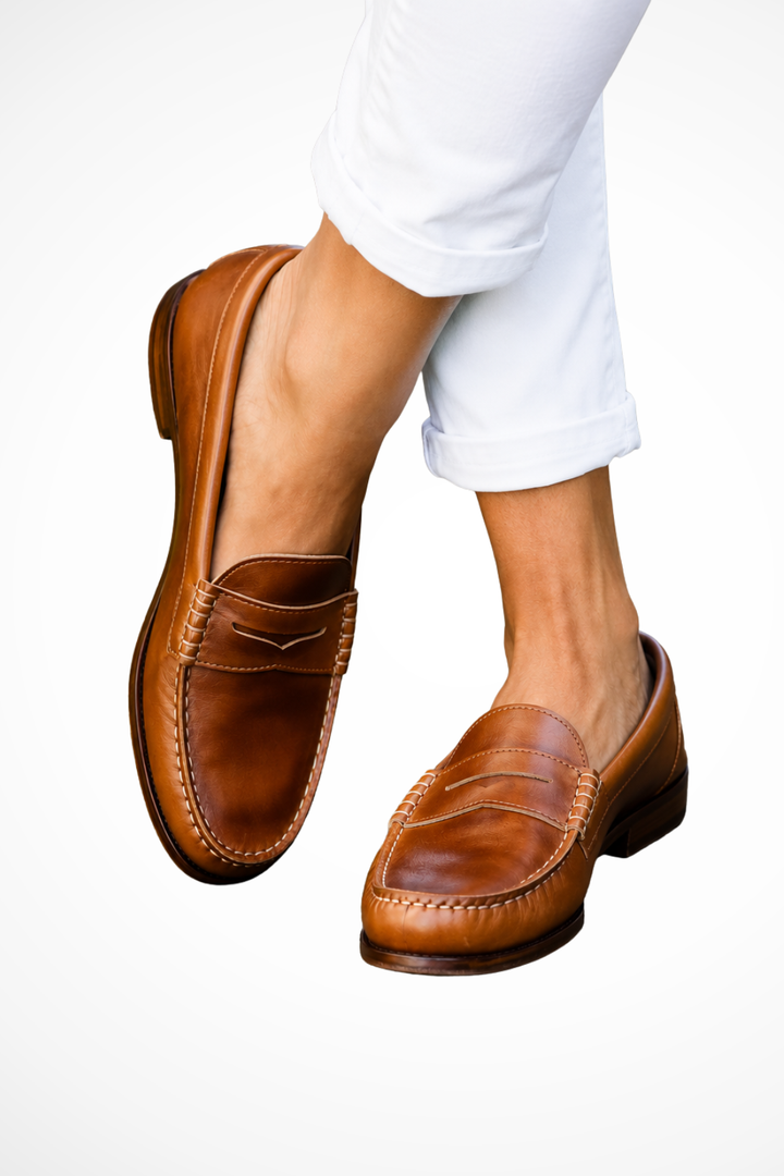 Elise Mode Dames Leren Penny Loafers Klassiek in Bruin
