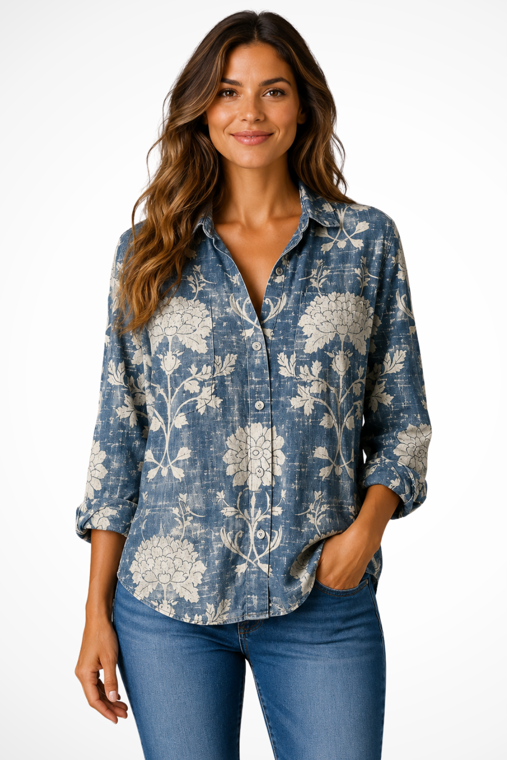 Elise Mode Dames Boho Blouse Relaxed Fit in Blauw