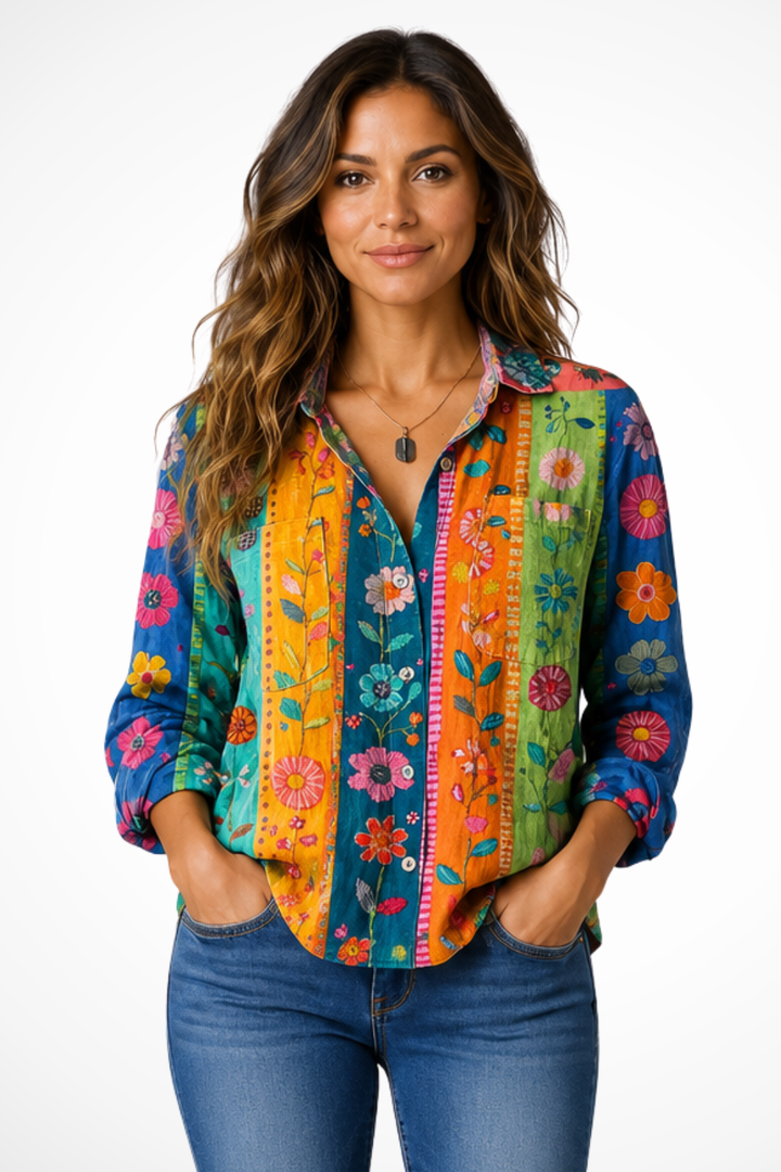 Elise Mode Dames Boho Blouse Relaxed Fit in Multicolor