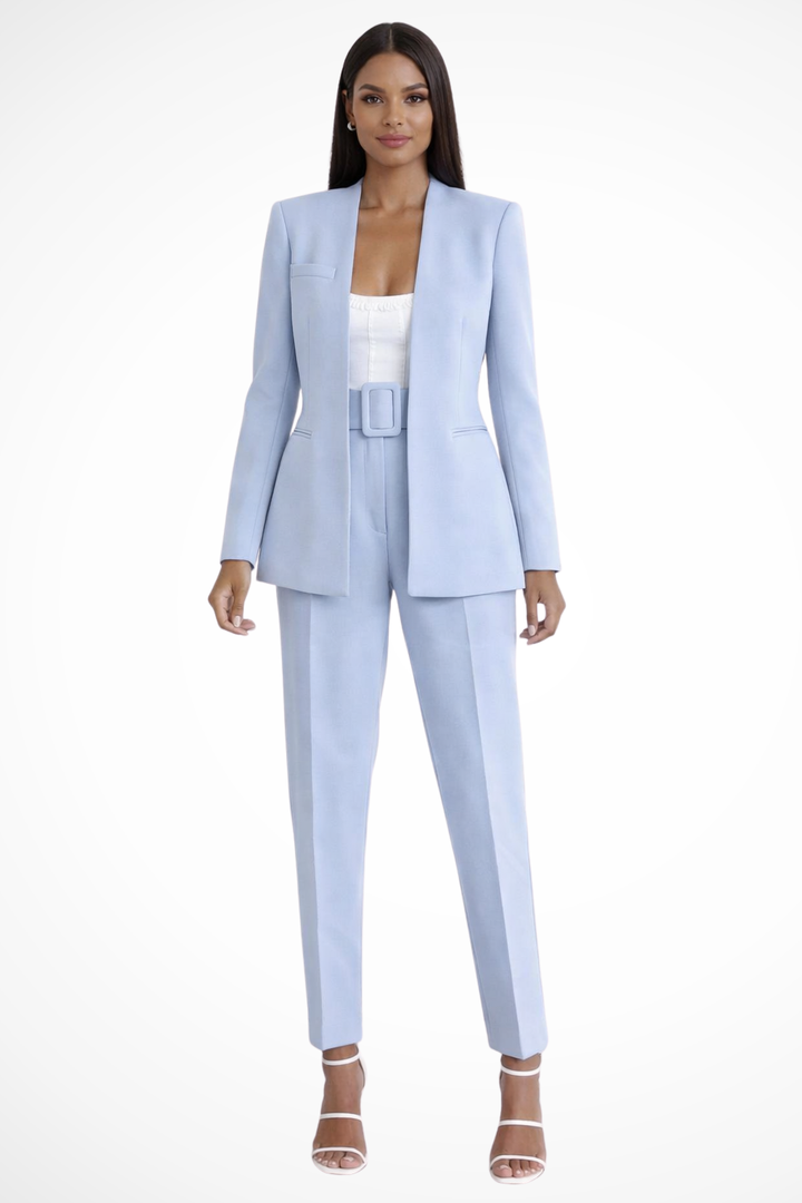 Elise Mode Dames Broekpak Getailleerd Wide Leg in Lichtblauw