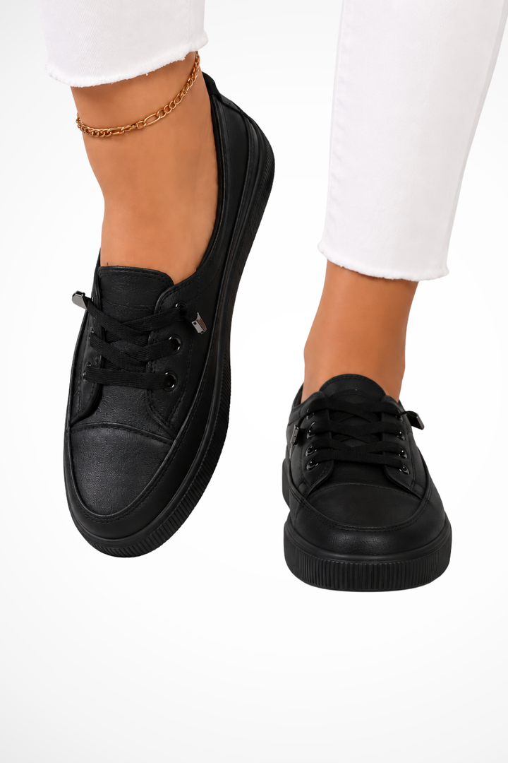 Elise Mode Dames Canvas Sneakers met Veters in Zwart