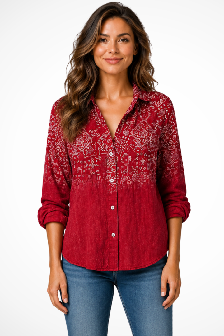 Elise Mode Dames Boho Blouse Relaxed Fit in Rood