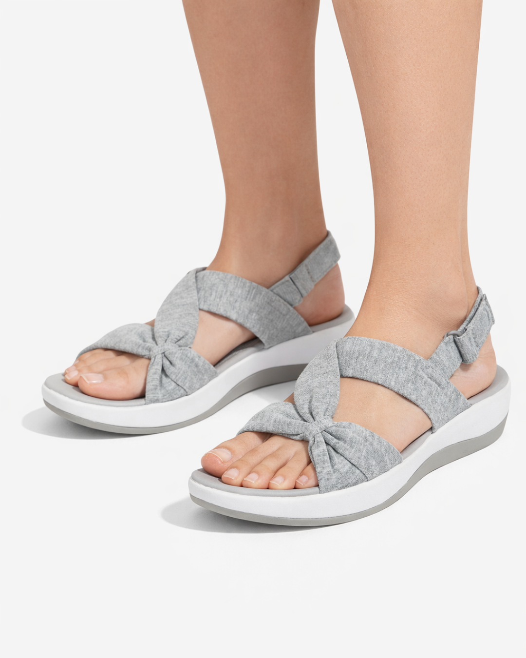 EliseMode Dames Strik Sandalen Sleehak Verstelbaar in Grijs
