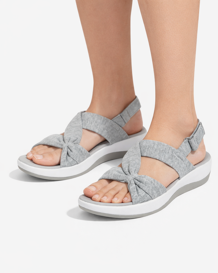 EliseMode Dames Strik Sandalen Sleehak Verstelbaar in Grijs