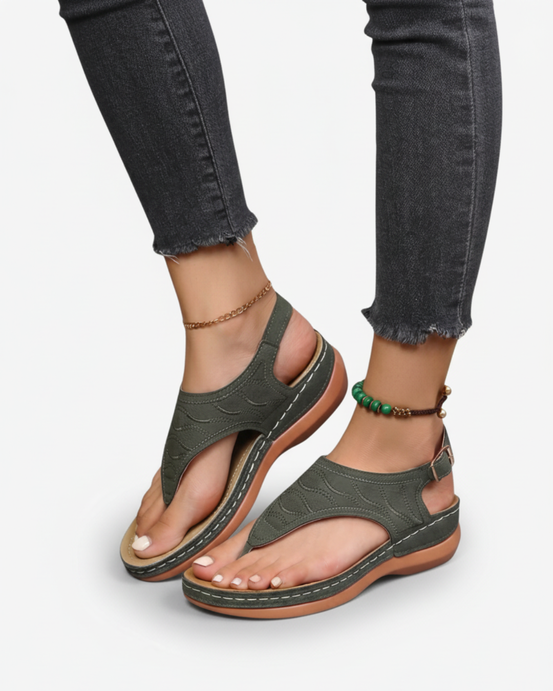 EliseMode Dames Teenslippers Enkelbandjes Zomer in Groen