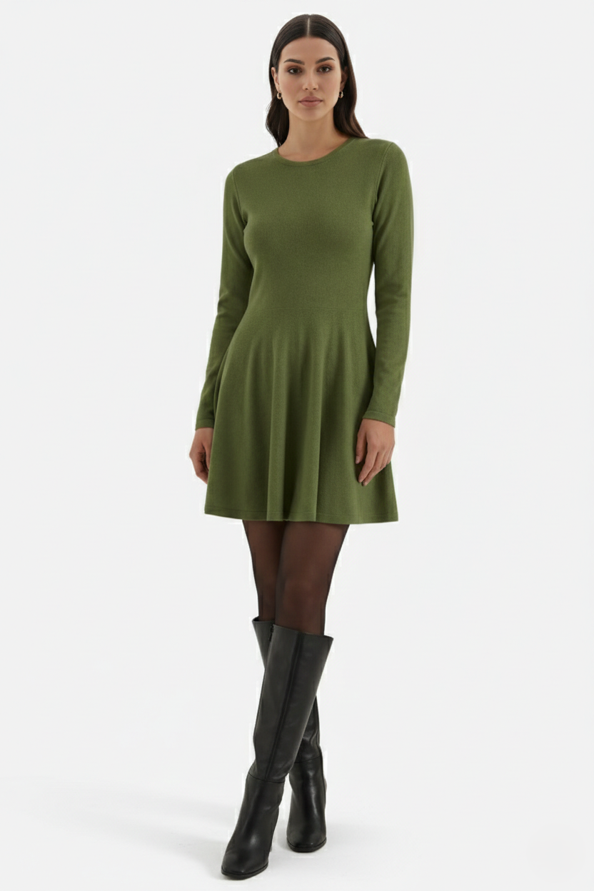 Elise Mode Dames Gebreide Skater Mini Jurk