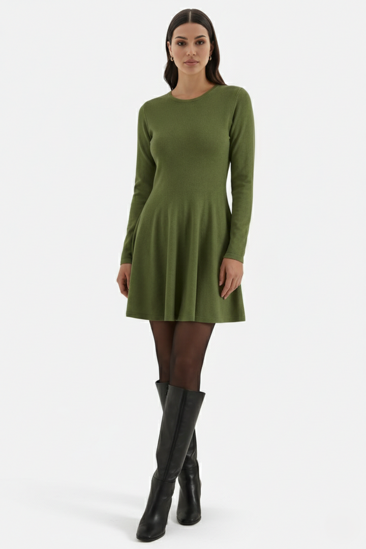 Elise Mode Dames Gebreide Skater Mini Jurk