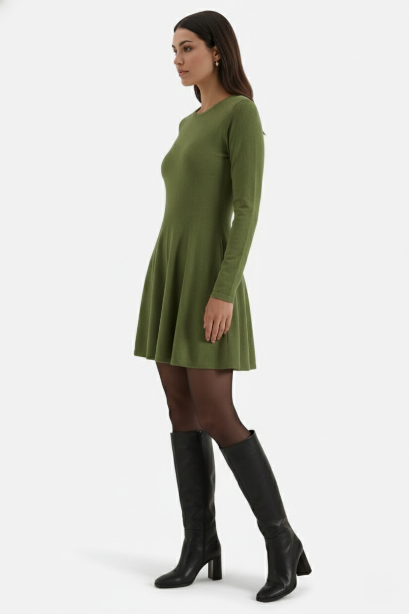 Elise Mode Dames Gebreide Skater Mini Jurk