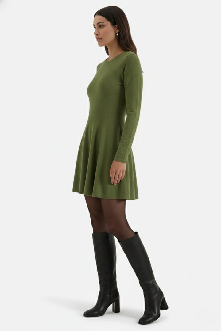 Elise Mode Dames Gebreide Skater Mini Jurk