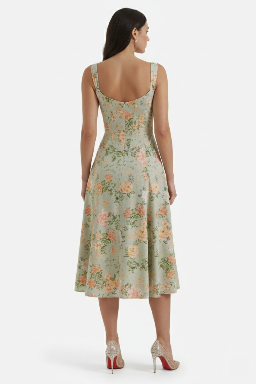 Elise Mode Dames Bloemen Midi Jurk Corset Zijsplit
