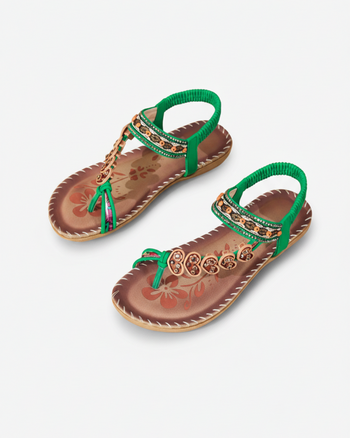 EliseMode Dames Teenslippers Bloem Kralen Enkelbandjes