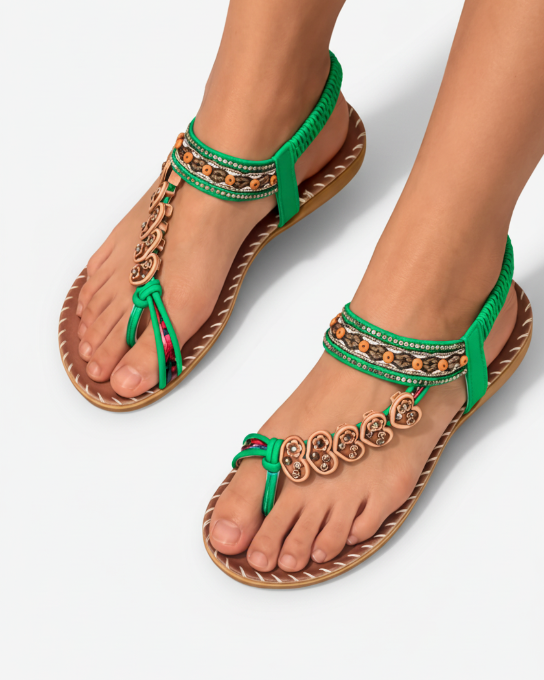EliseMode Dames Teenslippers Bloem Kralen Enkelbandjes in Groen