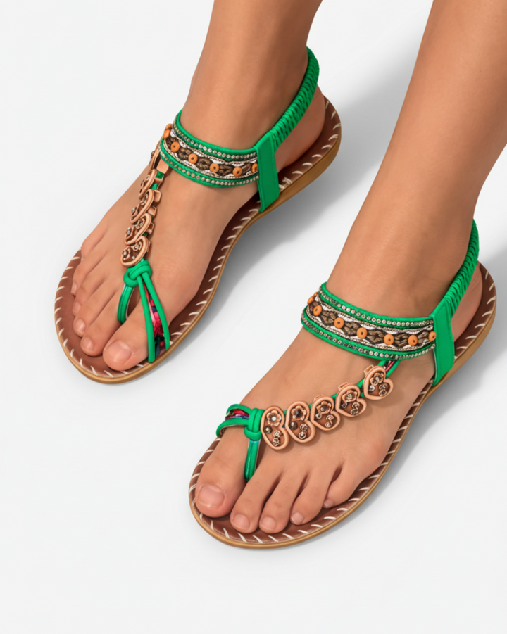 EliseMode Dames Teenslippers Bloem Kralen Enkelbandjes in Groen
