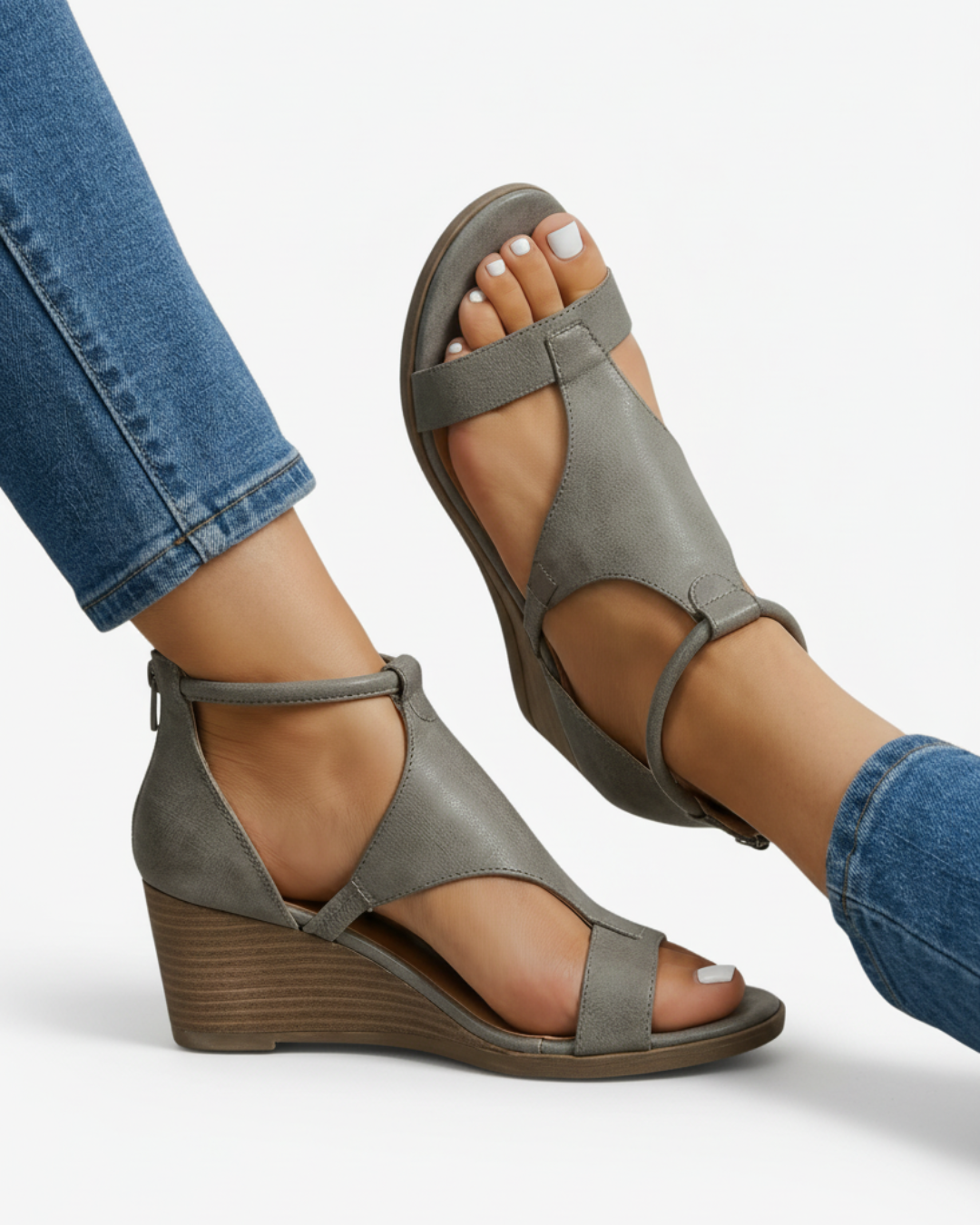 EliseMode Dames Sleehak Sandalen Uitsparing Enkelbandjes