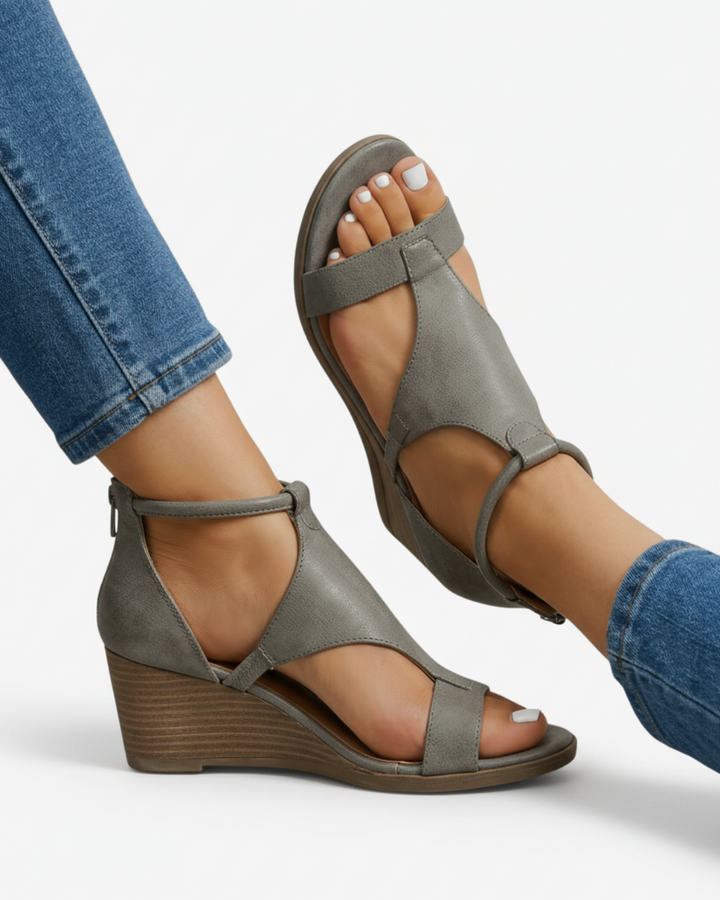 EliseMode Dames Sleehak Sandalen Uitsparing Enkelbandjes