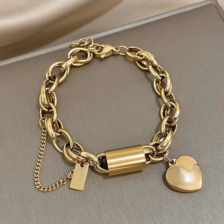 Elise Mode Dames Schakelarmband met Slot en Hartje in Goud