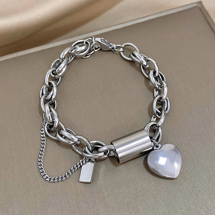 Elise Mode Dames Schakelarmband met Slot en Hartje in Witgoud