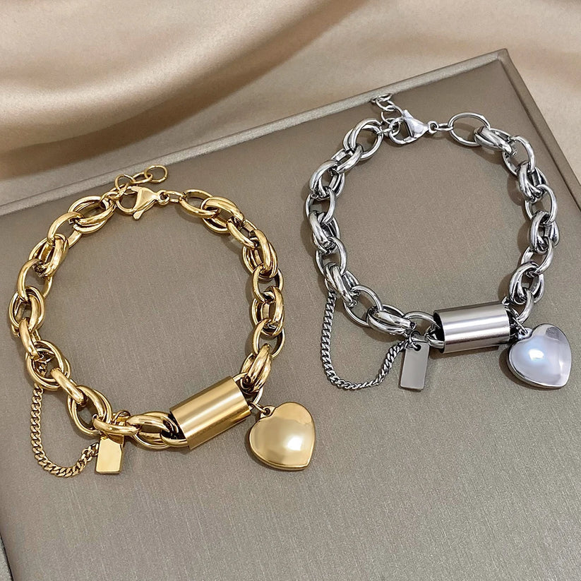 Elise Mode Dames Schakelarmband met Slot en Hartje
