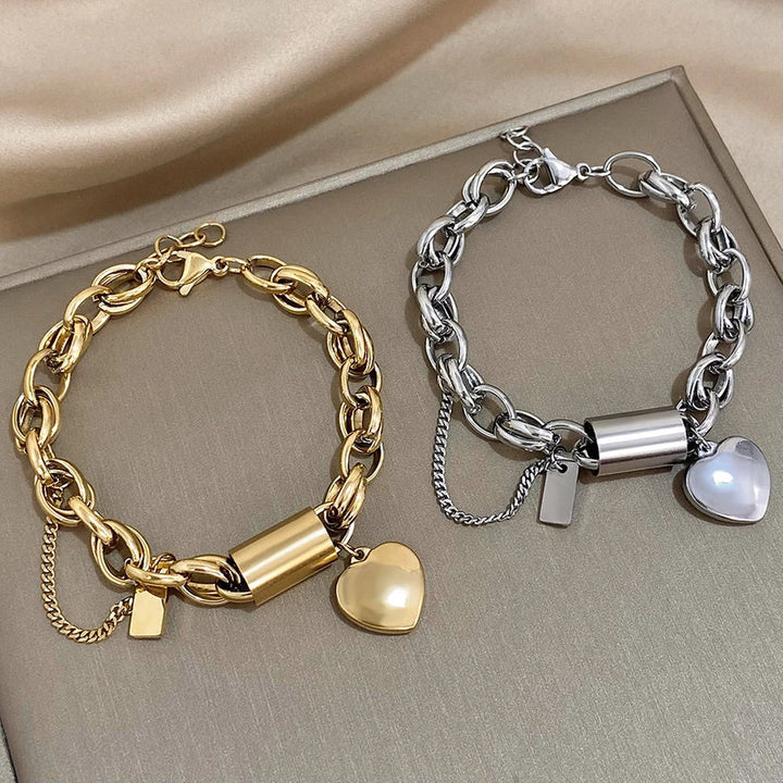 Elise Mode Dames Schakelarmband met Slot en Hartje