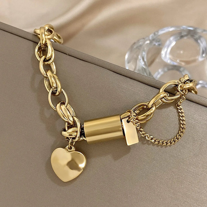 Elise Mode Dames Schakelarmband met Slot en Hartje