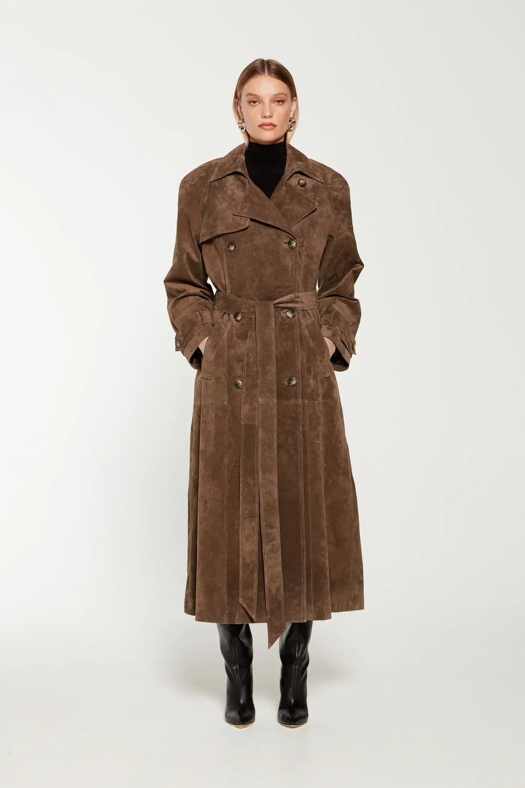 Elise Mode Dames Suède Trenchcoat met Ceintuur