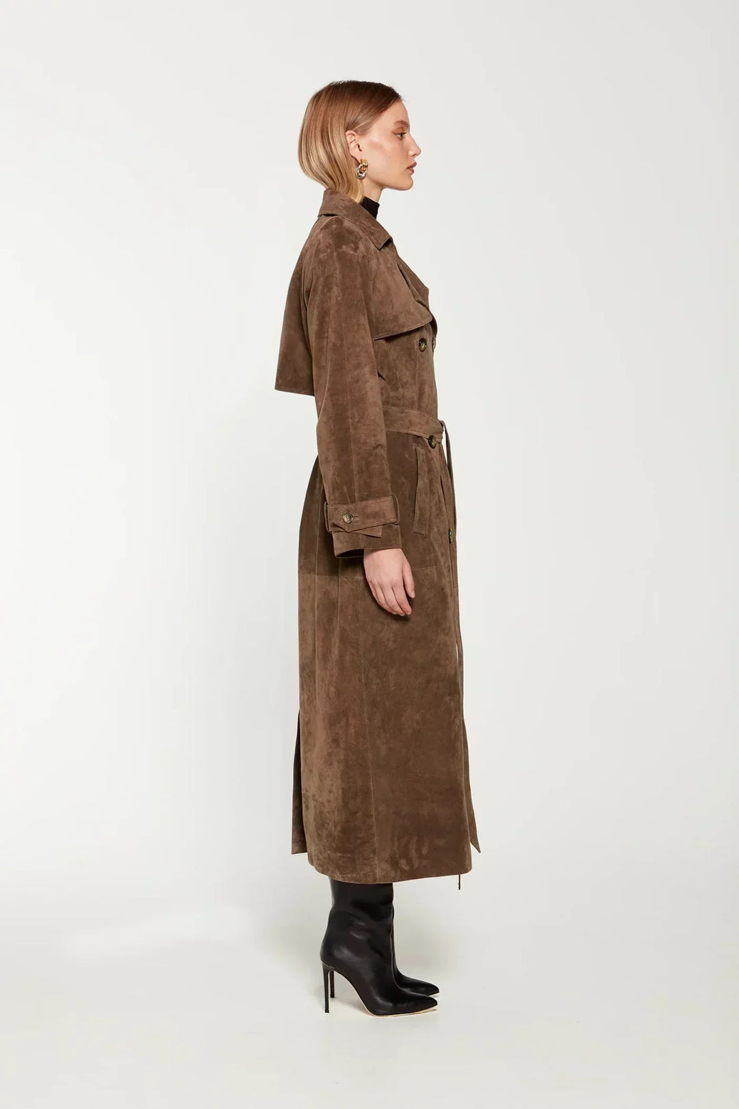 Elise Mode Dames Suède Trenchcoat met Ceintuur