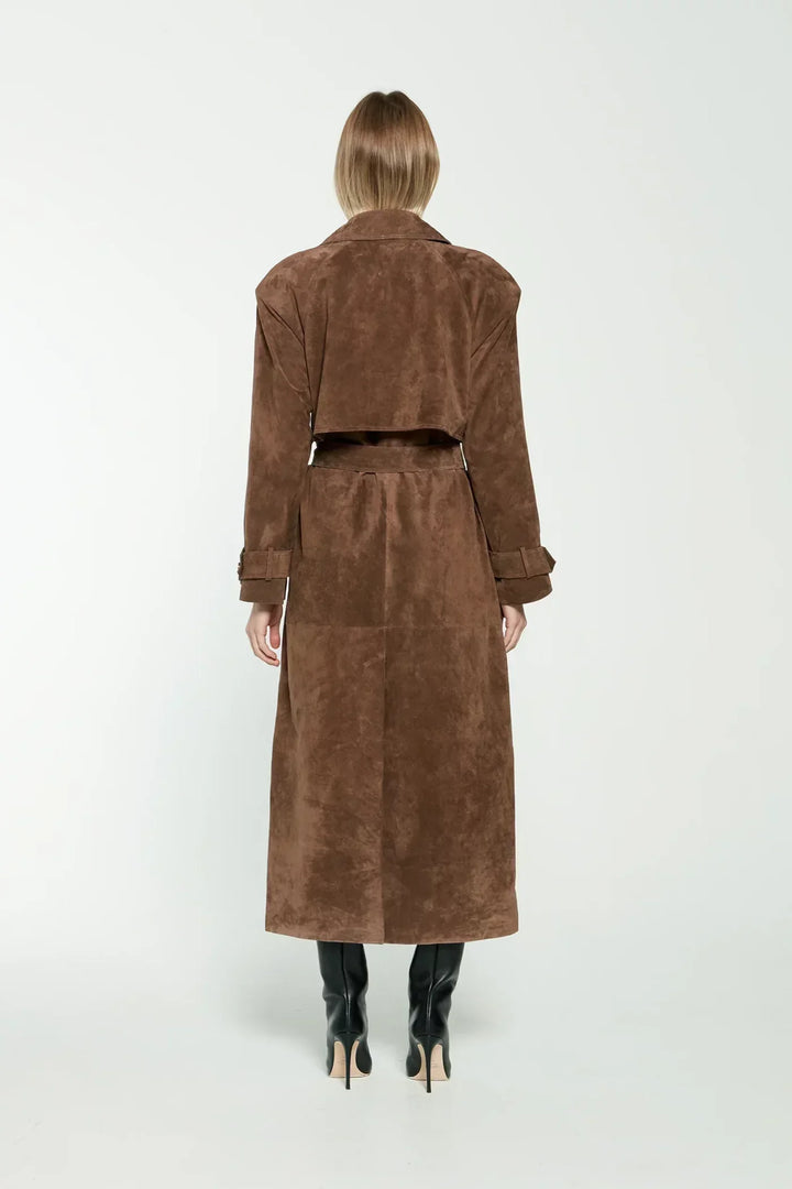Elise Mode Dames Suède Trenchcoat met Ceintuur