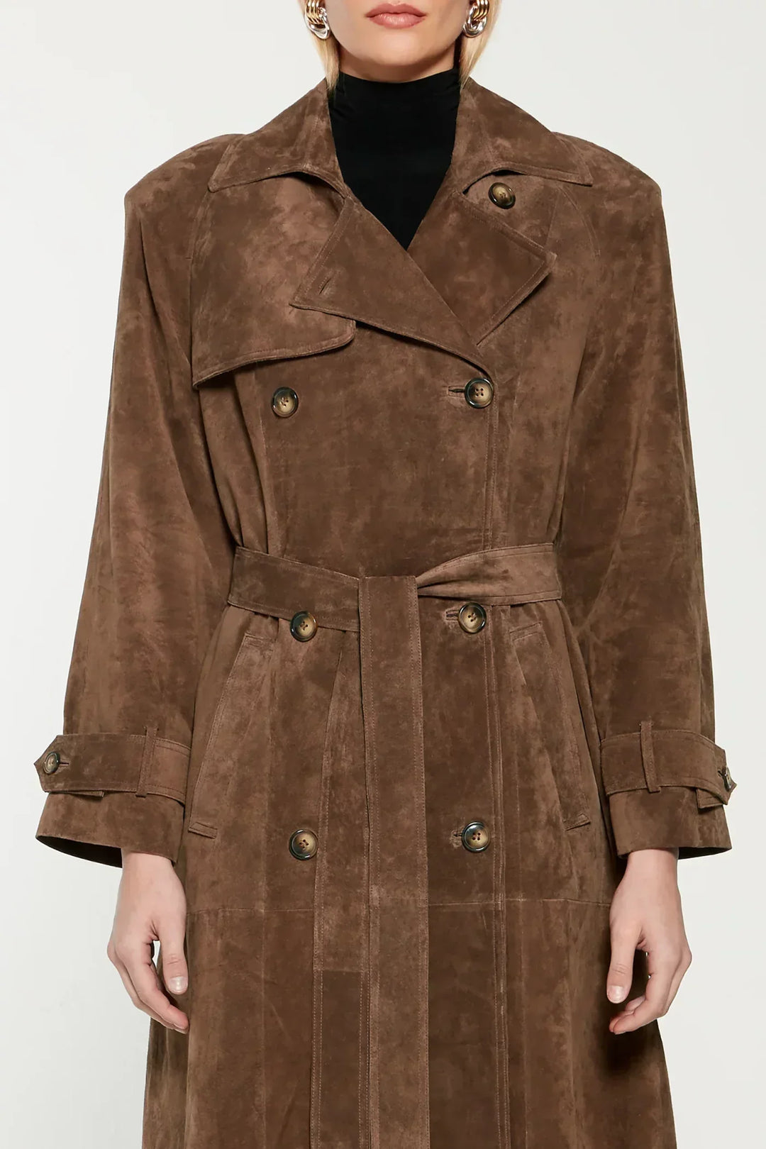 Elise Mode Dames Suède Trenchcoat met Ceintuur