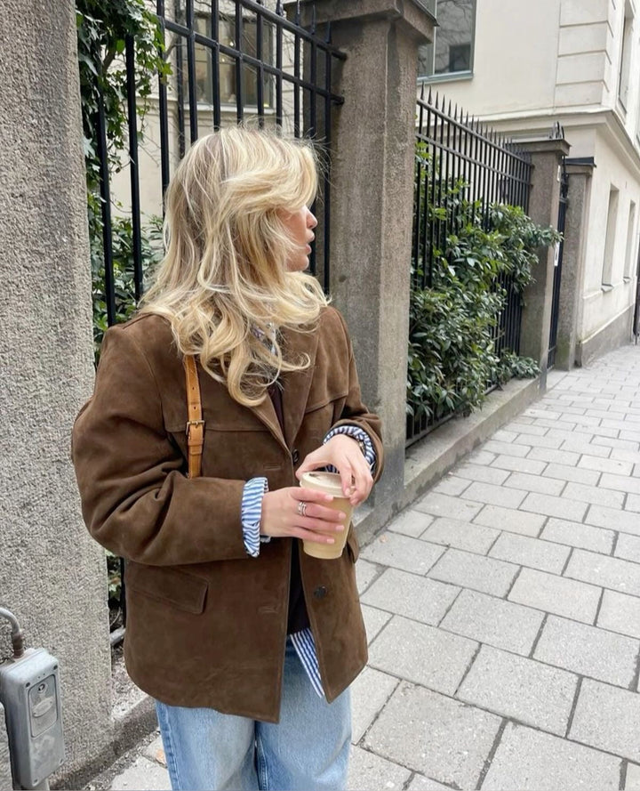 Elise Mode Dames Relaxed Suède Blazer