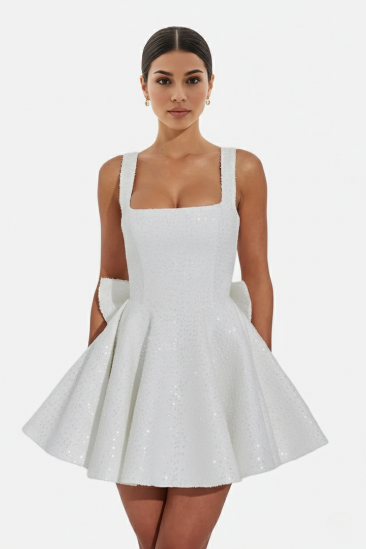 Elise Mode Pailletten Mini Jurk in Ivory