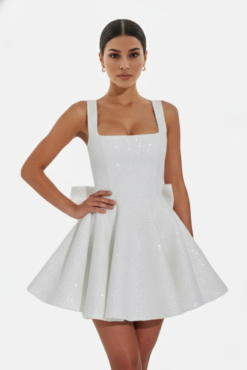 Elise Mode Pailletten Mini Jurk in Ivory