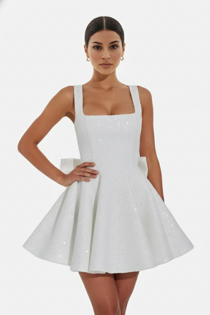 Elise Mode Pailletten Mini Jurk in Ivory