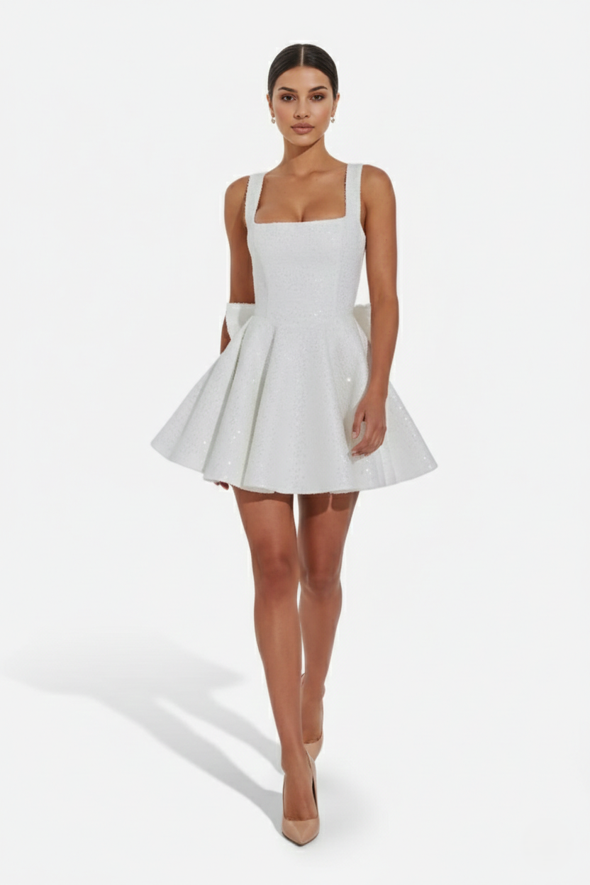 Elise Mode Pailletten Mini Jurk in Ivory