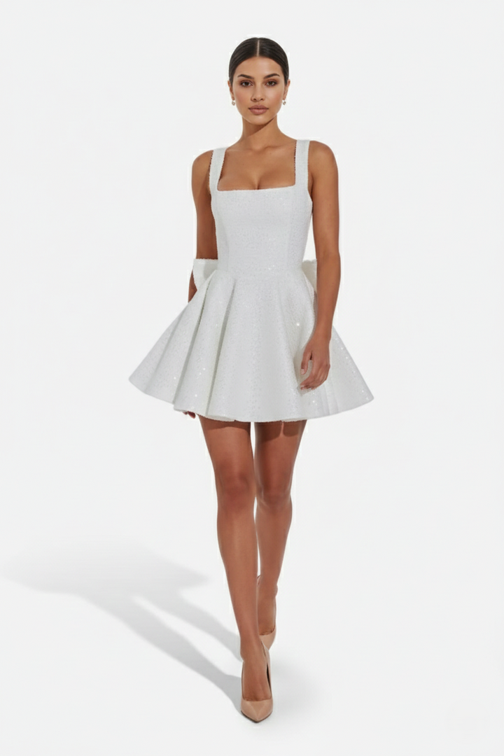 Elise Mode Pailletten Mini Jurk in Ivory