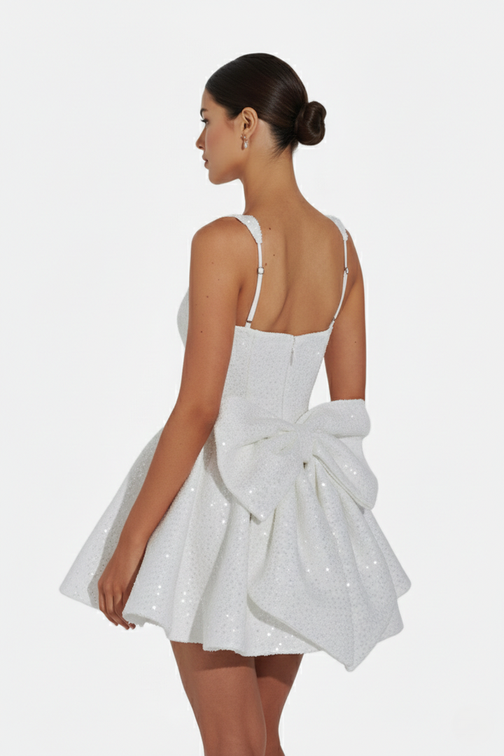 Elise Mode Pailletten Mini Jurk in Ivory