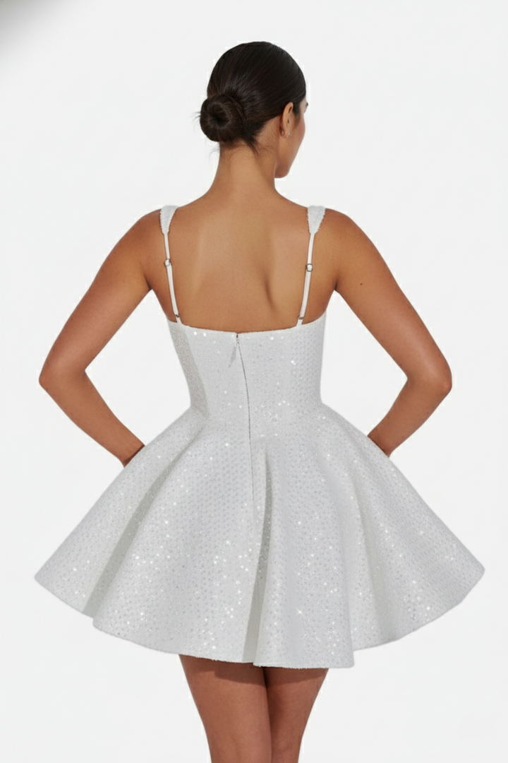 Elise Mode Pailletten Mini Jurk in Ivory