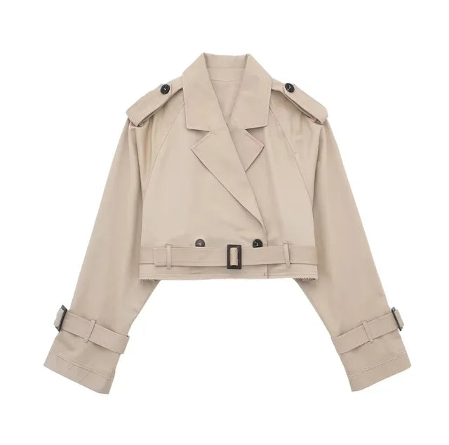 Elise Mode Dames Oversized Korte Trenchcoat in Lichtbeige