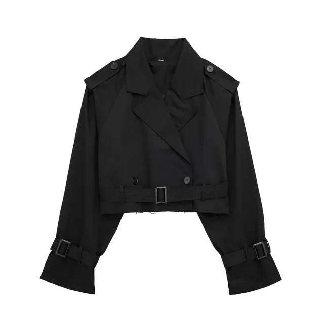 Elise Mode Dames Oversized Korte Trenchcoat in Zwart