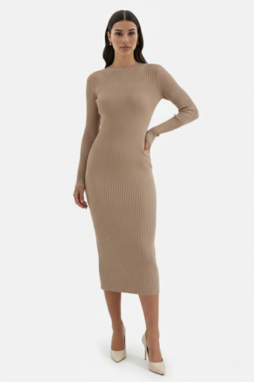 Elise Mode Dames Gebreide Bodycon Midi Jurk