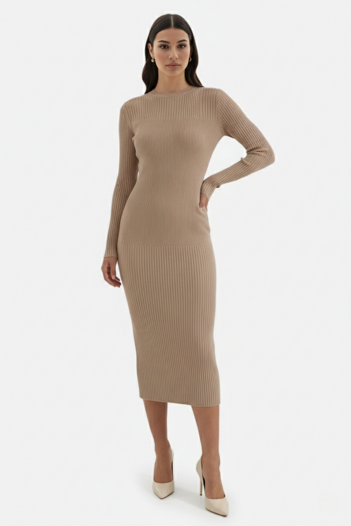 Elise Mode Dames Gebreide Bodycon Midi Jurk
