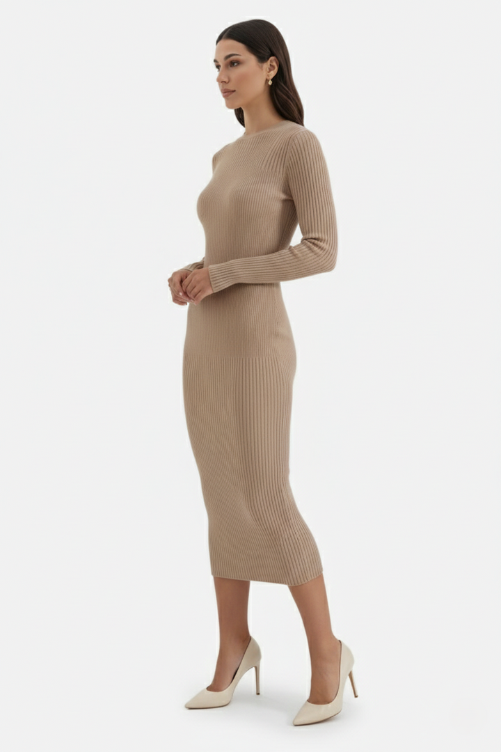 Elise Mode Dames Gebreide Bodycon Midi Jurk