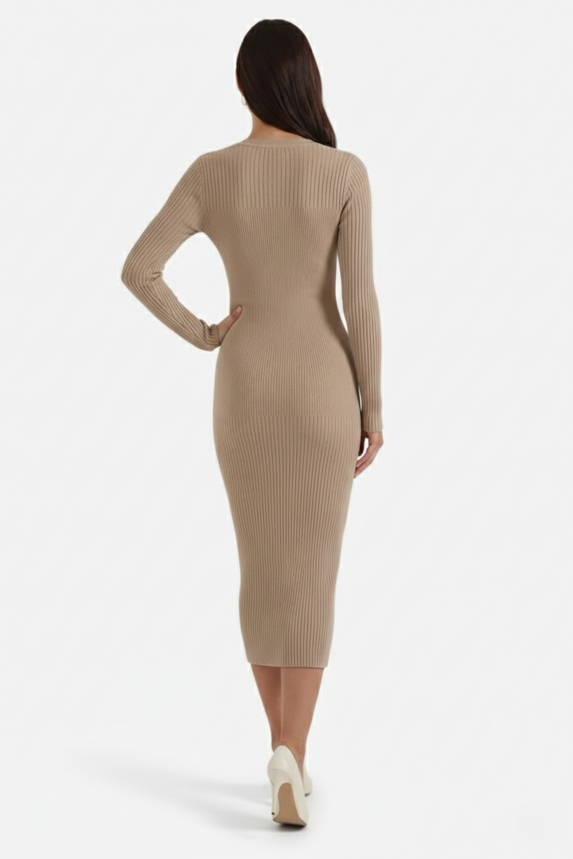 Elise Mode Dames Gebreide Bodycon Midi Jurk