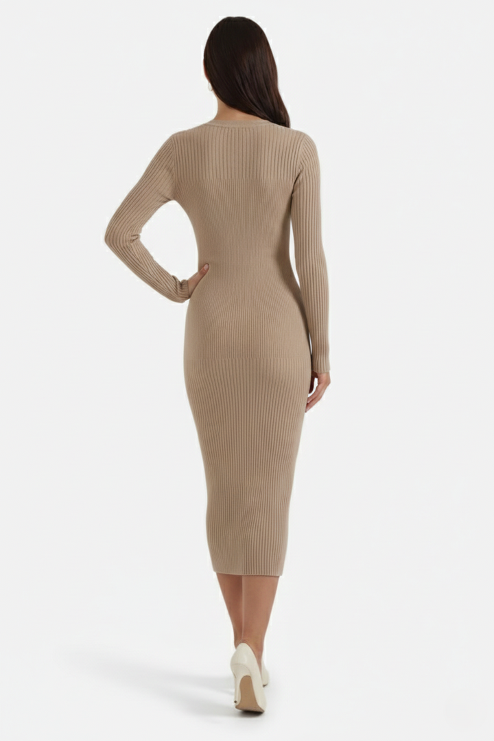 Elise Mode Dames Gebreide Bodycon Midi Jurk