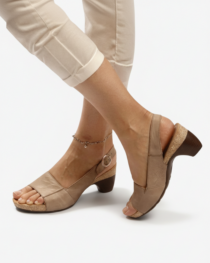 EliseMode Dames Kitten Heel Slingback Open Neus Sandalen in Khaki