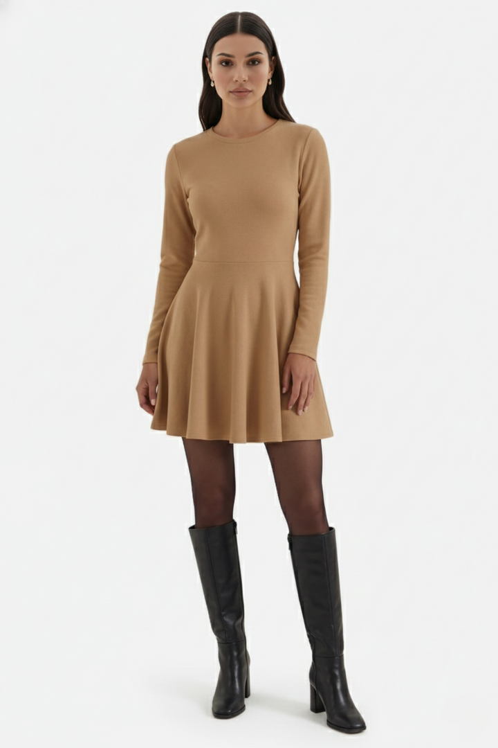 Elise Mode Dames Gebreide Skater Mini Jurk