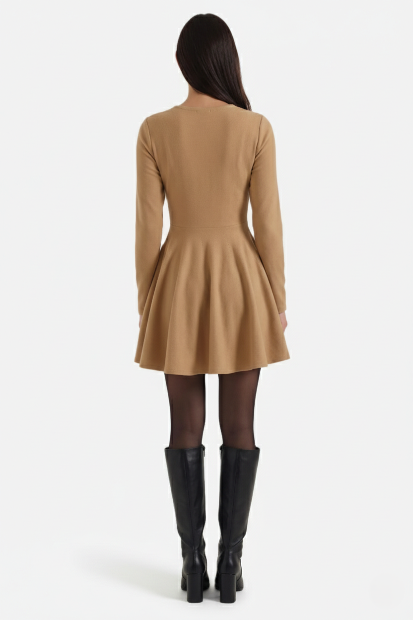 Elise Mode Dames Gebreide Skater Mini Jurk