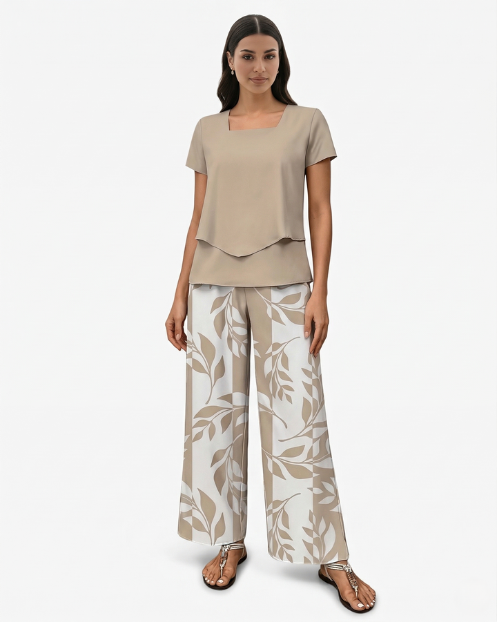 Elise Mode Dames Geprinte Set Relaxed Fit in Khaki