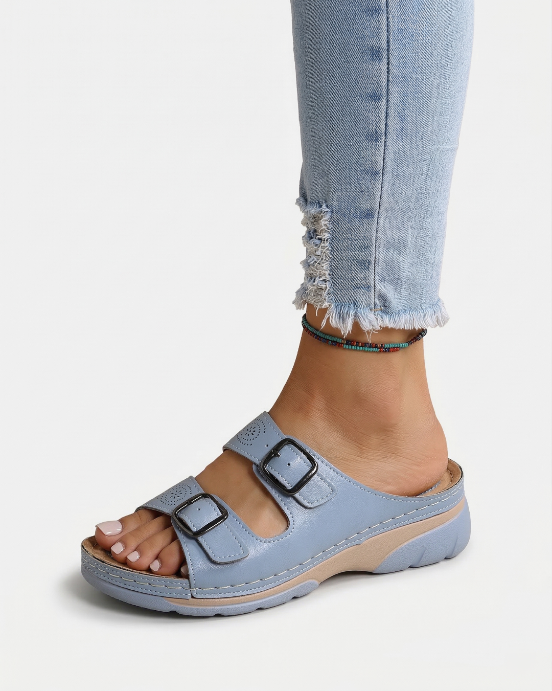 EliseMode Dames Lage Sleehak Slippers Dubbele Gesp