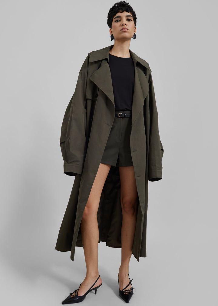 Elise Mode Dames Oversized Trenchcoat met Dubbele Knopenrij in Kaki